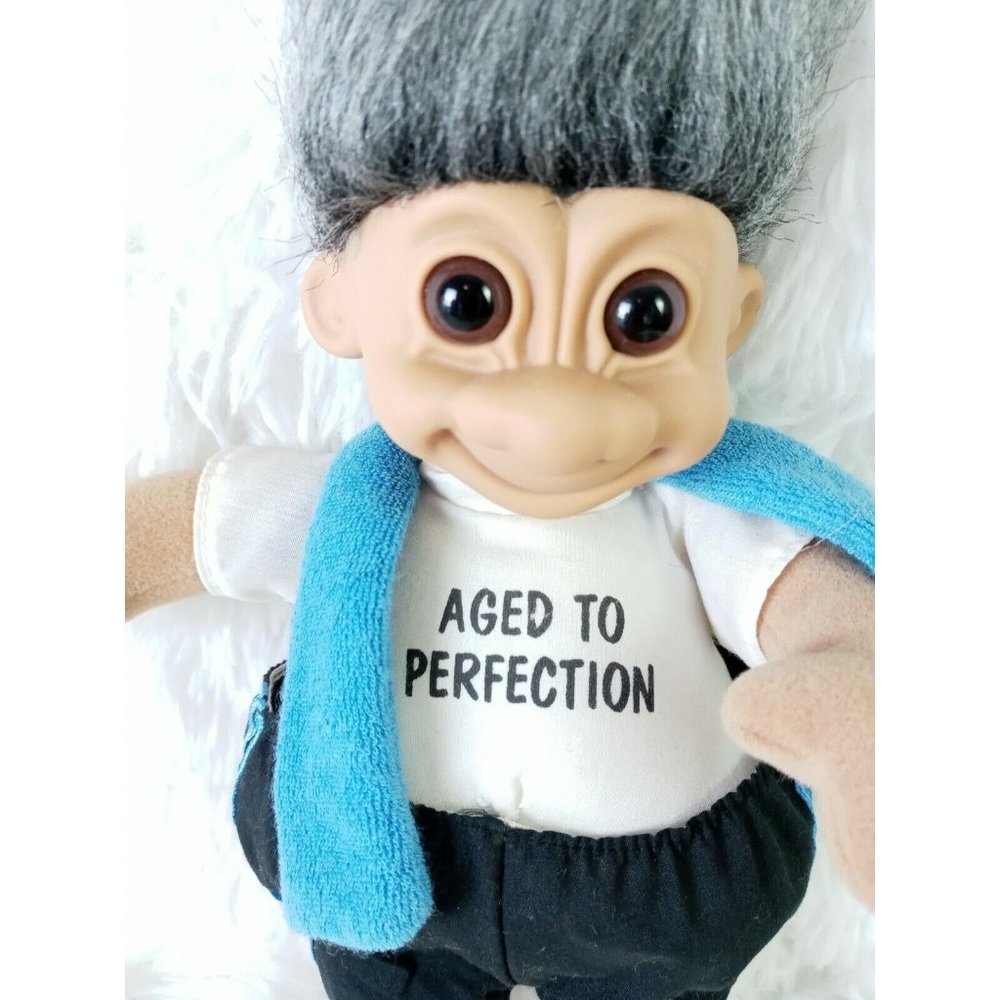 Vintage Russ Troll Gray Hair Aged To Perfection Soft Form Plush Toy Hard Face
